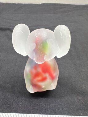 Frosted Glass Elephant Figurine With Multicolor Swirls 3" Tall Decorative Collec